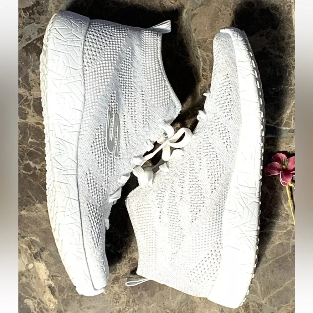 Skechers Burst Moon Light Gray Mid Top Sneakers Sparkle Running Shoes 12791